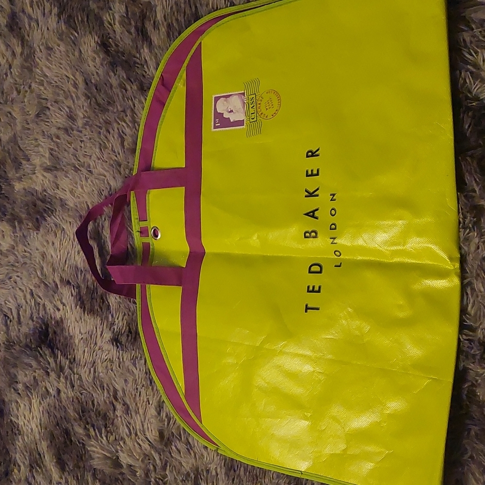 TED BAKER LONDON GREEN PURPLE ZIPPERED DRESS BAG NWOT